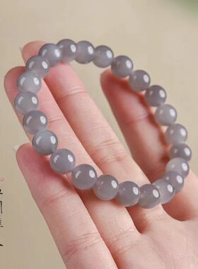 精品天然和田玉深烟紫手串紫罗兰色圆珠款手链男女款玉石饰品礼物
