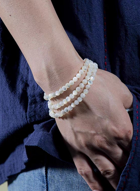 纯天然贝母手串圆珠白蝶贝