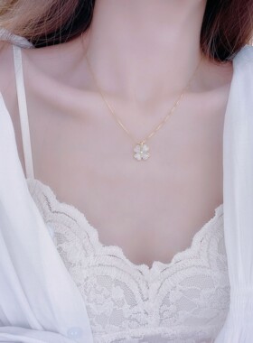【新品冲量·特价】幸运四叶草银色钛钢项链甜美ins风镀18K真金吊