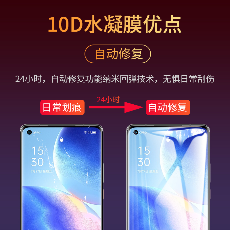 适用opporeno5pro钢化水凝膜reno5k5g手机膜oppo全屏oppereno55g软膜opp0pp0人曲面屏opppreno保护十曲屏贴膜 - 图1