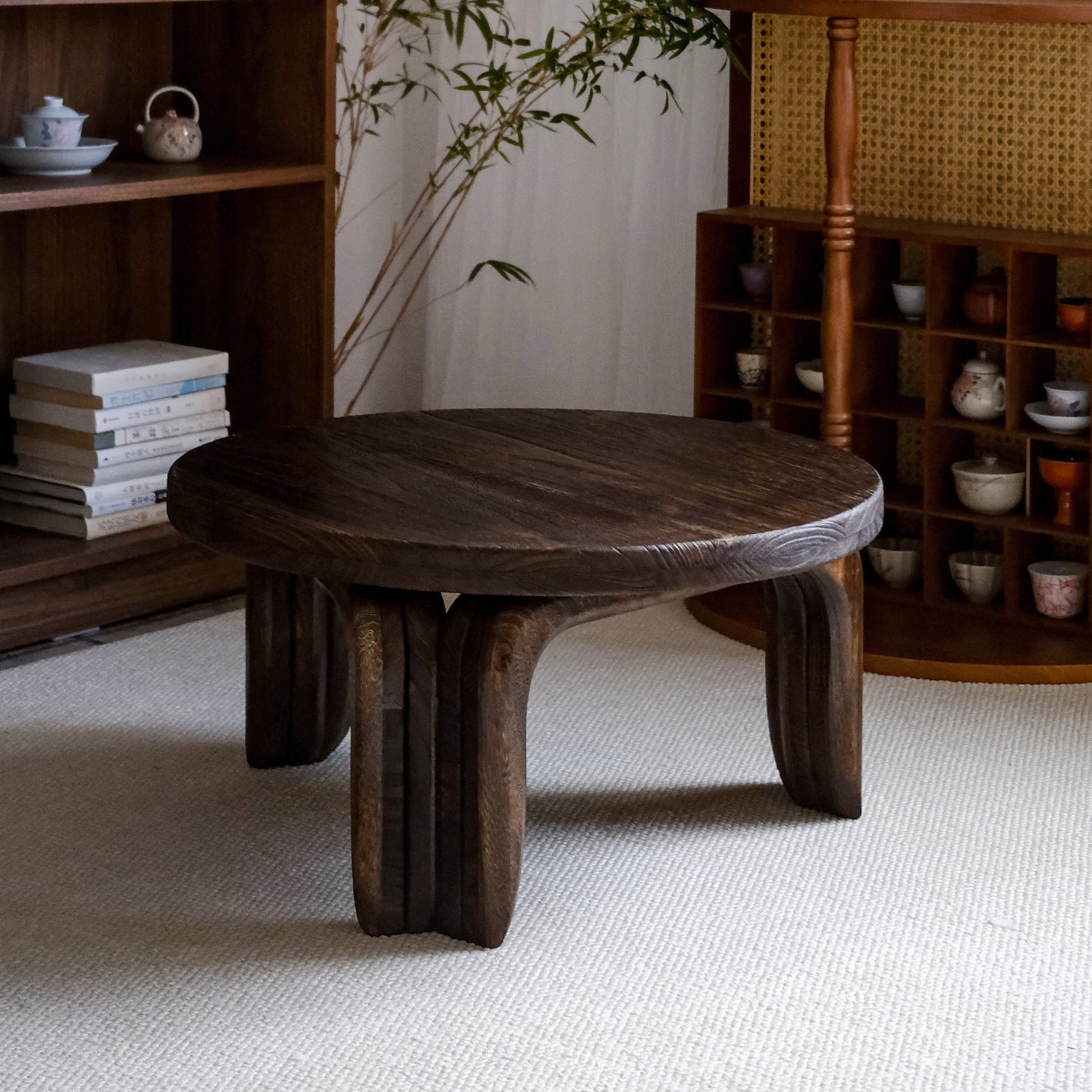 实木飘窗桌子阳台矮桌禅意民宿小炕桌地台中式复古圆桌榻榻米茶几 - 图3