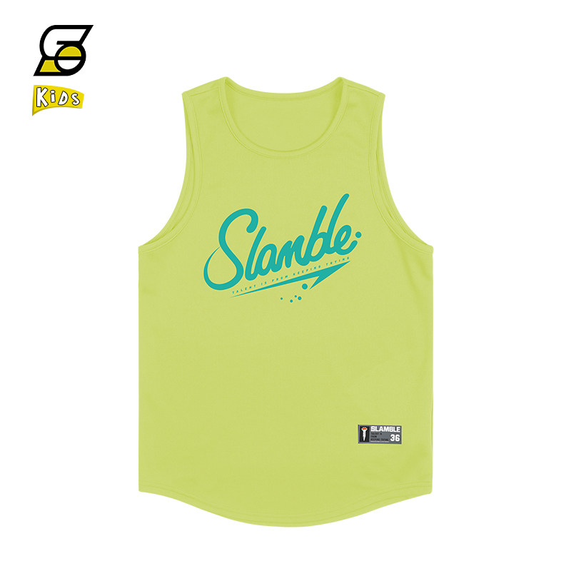 SLAMBLE儿童运动无袖背心T恤青少年休闲篮球透气上衣速干圆领夏 - 图1