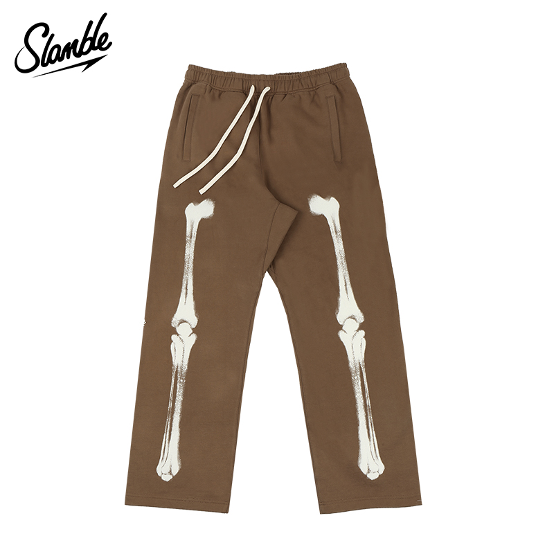 SLAMBLE秋冬新款美式骨头印花运动卫裤男潮牌街头滑板长裤直筒裤 - 图1