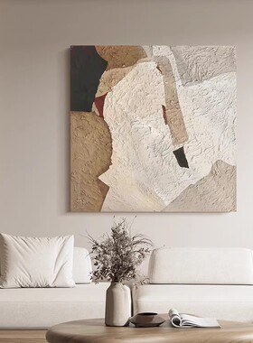 法式侘寂中古风手绘油画抽象立体肌理客厅装饰画餐边柜玄关挂画方