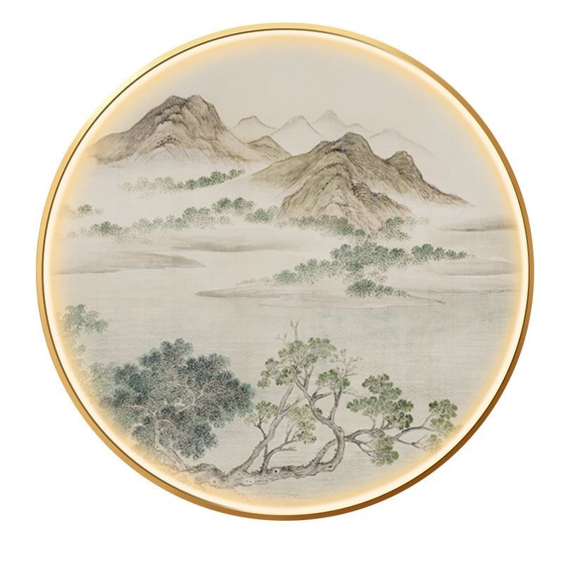 山水新中式禅意风景玄关装饰画发光LED氛围灯画国画书房挂画圆形 - 图3