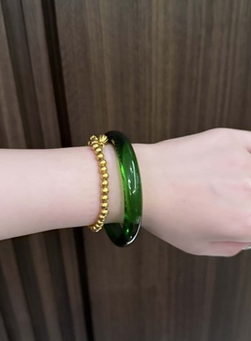 【贵妃】纯天然原石帝王绿色水晶手镯女款白月光玉髓冰种手串手链