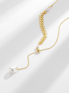 Yooper纯银优雅女麦穗珍珠项链