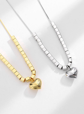 纯银爱心方块项链女夏欧美ins女