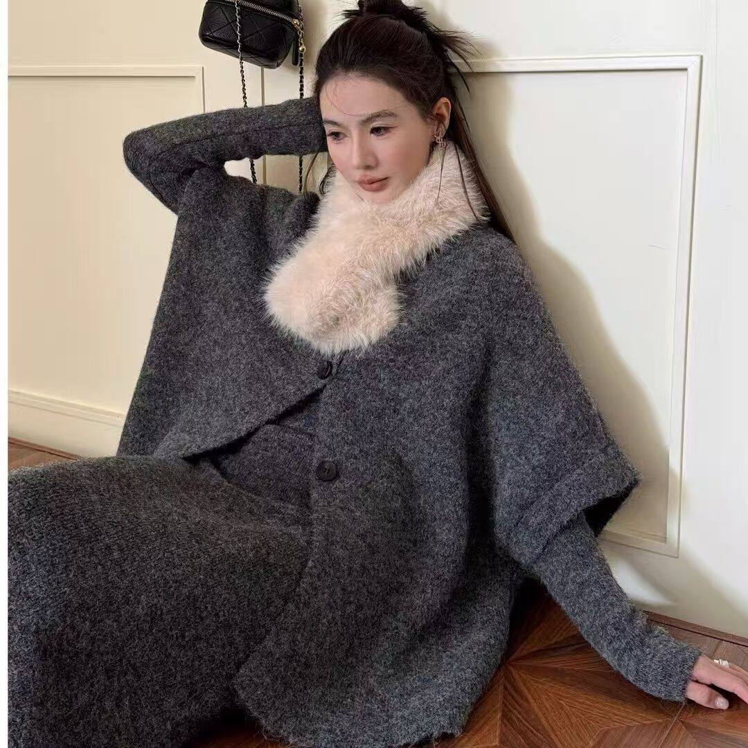 韩系气质巨好看穿搭新款开衫外套内搭连衣裙毛领女秋冬三件套,淘宝优惠券,粉丝福利购,淘宝优惠卷