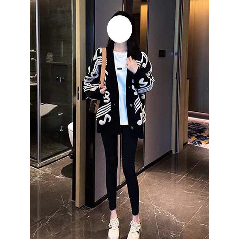 慵懒风时尚中长版针织衫女秋冬季毛衣开 衫外套黑色长袖上衣外套,淘宝优惠券,粉丝福利购,淘宝优惠卷