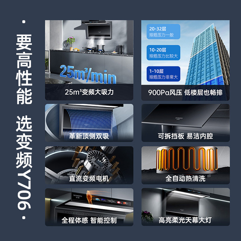 创维油烟机Y730顶侧双吸抽油烟机燃气灶一套家用厨房大吸力旗舰店