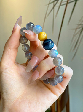 天然拉长石灰月光石手链虎眼招财