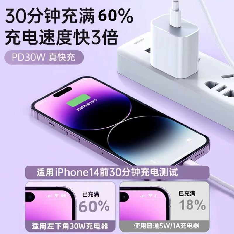 iphone14充电器头适用苹果PD30W快充13pro闪充头20W充电头11手机xr数据线xs快速8p原max正品12套装X插头ipad-图1