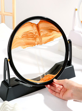 工厂直销跨境圆形3D旋转流沙画摆件家居装饰客厅解压玻璃工艺品