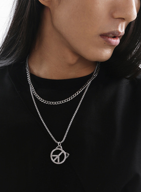 和猫和平反战叠戴项链男女潮酷