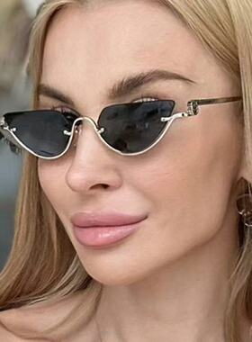 时尚潮牌半框猫眼金属墨镜女ins网红凹造型拍照眼镜欧美太阳镜男