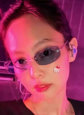 Jennie同款冰蓝色无框墨镜2025夏季新款高级感辣妹风Y2K太阳眼镜