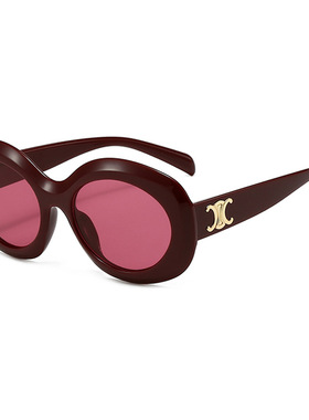 红色墨镜女款高级感潮酷眼镜防紫外线2025新款椭圆形多巴胺太阳镜