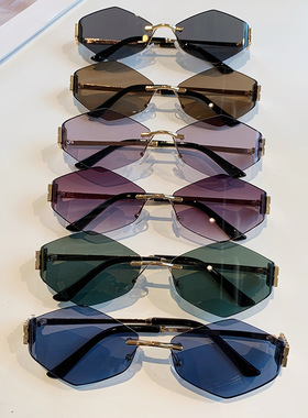 金属y2k太阳镜时尚miu眼镜无框切边菱形太阳眼镜防紫外线遮阳墨镜