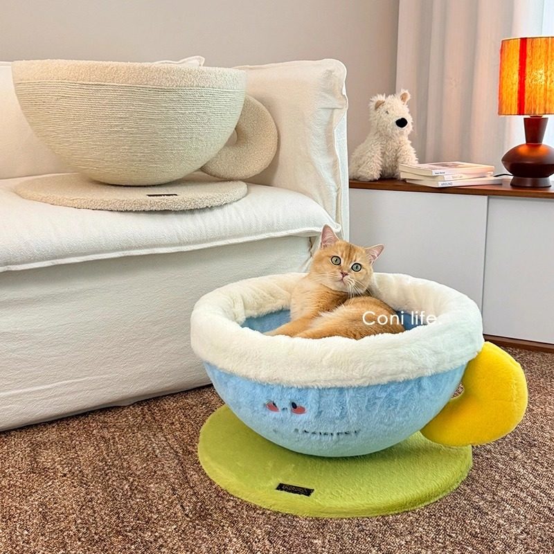 Coni life茶杯猫窝毛绒冬季保暖猫睡床半封闭式猫咪玩具四季通用,淘宝优惠券,粉丝福利购,淘宝优惠卷