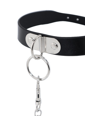 真皮项圈女定制刻字高级黑色choker项链金属链牵引颈带