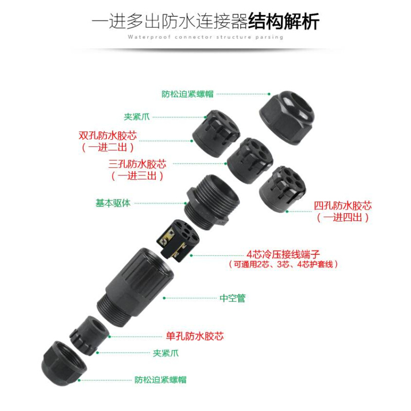 一进多出户外防水连接器接线端子接线器分线器电缆集线器扩展器