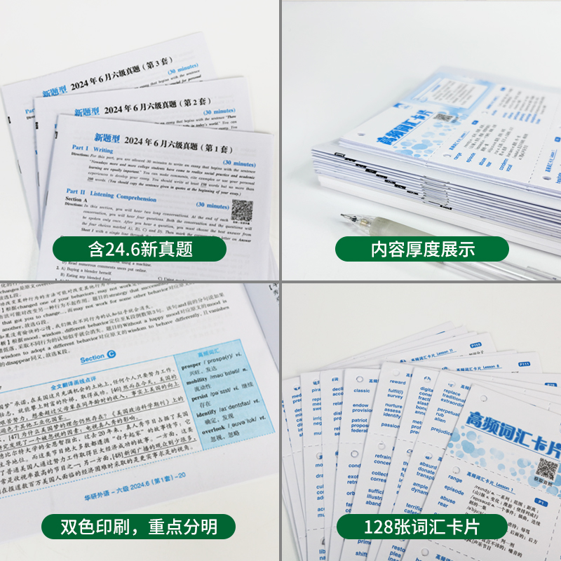 【官方旗舰店】华研外语英语六级真题考试指南八合一备考2024年12月大学英语6级真题试卷词汇阅读听力翻译写作文四六级专项训练书