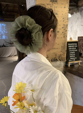 韩式复古油画绿花边褶皱大肠发圈