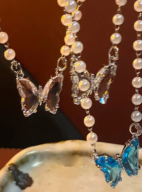 轻奢时尚百搭甜美酷辣锁骨链纯欲风锆石蝴蝶珍珠项链女小众设计感