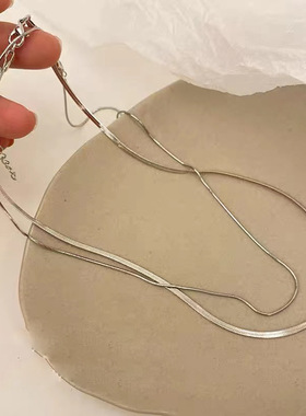 银色双层蛇骨锁骨链秋新款