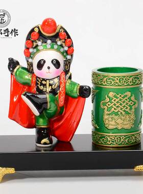 成都手作熊猫笔筒非遗泥塑工艺品