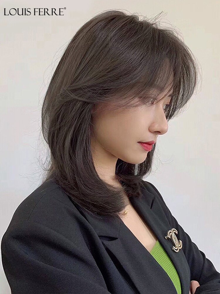 假发女中长发偏分刘海锁骨发全真自然真发头套真人发丝短发假发套