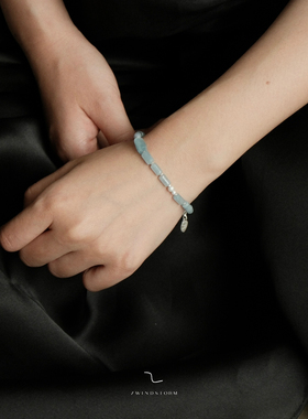 ZWINDSTORM 海蓝宝纯银串珠手链 原创小众设计手工天然石质感礼物