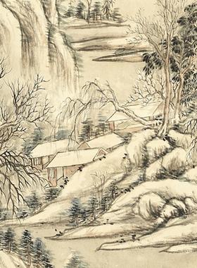 董邦达溪山霁雪图清代山水画微喷打印临摹画稿装饰画芯绢布