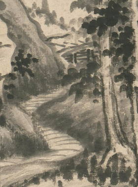 王鉴仿梅道人溪亭山色图清四王山水画微喷打印临摹稿装饰画芯绢布