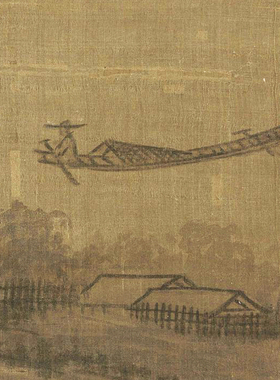 吴镇秋江渔隐图元四家山水画微喷打印临摹画稿装饰画芯绢布