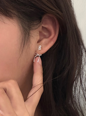 Moon925银针蝴蝶结耳钉甜美