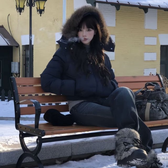 Fiona navy big fur collar ancient style cotton coat for women