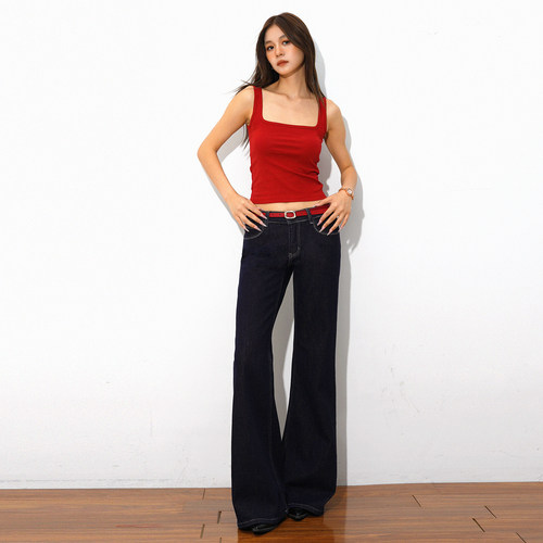 @SOHOT原牛水洗低腰微喇牛仔裤女美式辣妹阔腿拖地弹力喇叭裤 - 图2