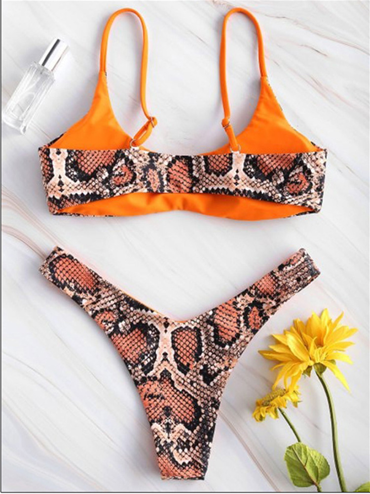 Fashion sexy snake split swimsuit woman 时尚性感蛇纹分体泳衣 - 图0