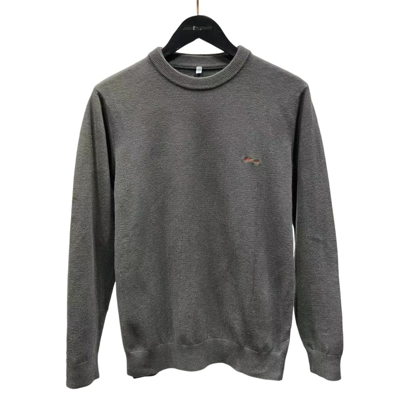 男装品牌(正品大牌)秋冬男士圆领绵羊毛针织衫深灰色男款厚款毛衣 - 图3