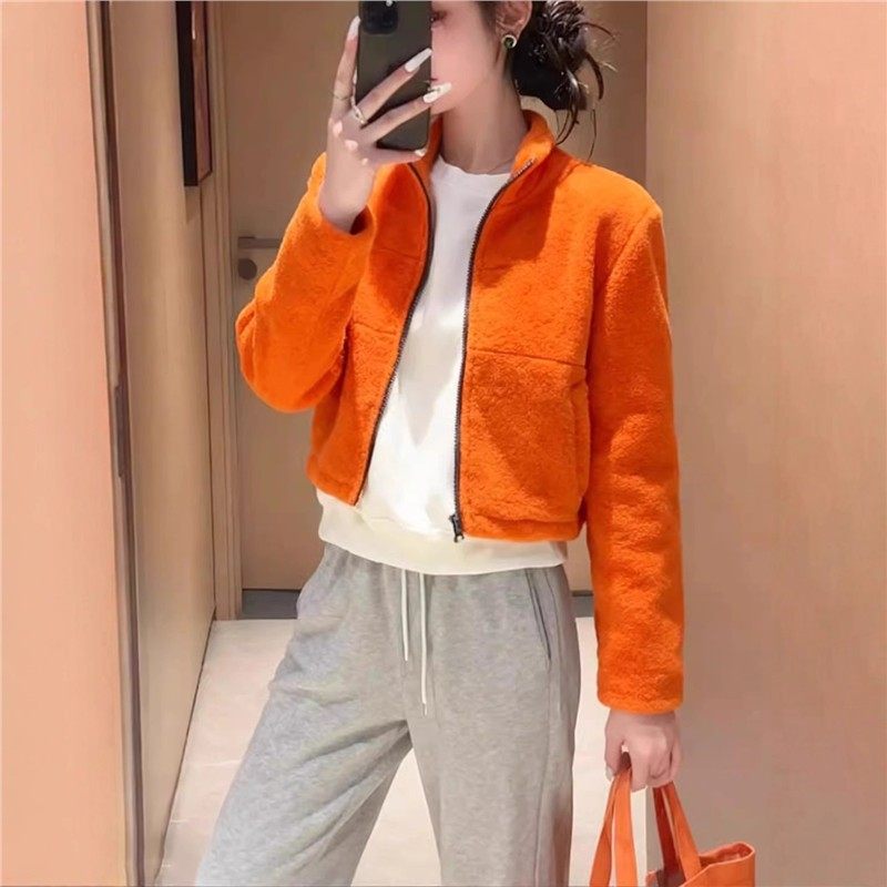 2025秋冬新款橙色立领百搭短外套女高级感时尚洋气小个子上衣外套,淘宝优惠券,粉丝福利购,淘宝优惠卷
