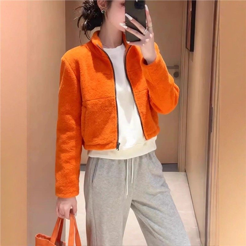 2025秋冬新款橙色立领百搭短外套女高级感时尚洋气小个子上衣外套,淘宝优惠券,粉丝福利购,淘宝优惠卷