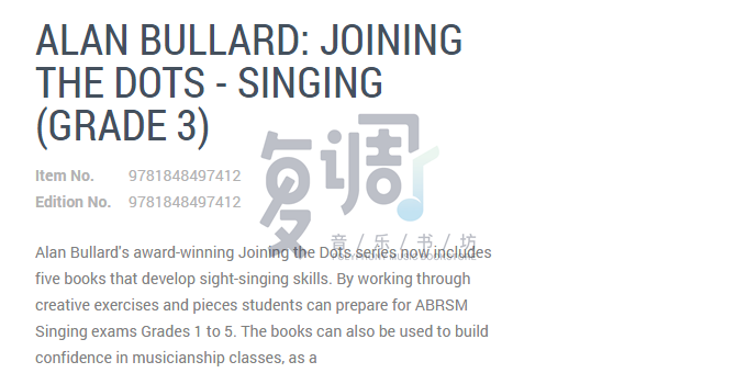 【促销】英皇视唱系列-Joining the Dots Singing, Grade1 视唱三级 原版进口 9781848497412 英皇 ABRSM - 图0