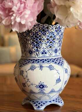 青花陶瓷中古花瓶摆件花器