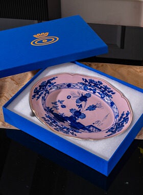 基诺里青花瓷釉中彩金边椭圆盘