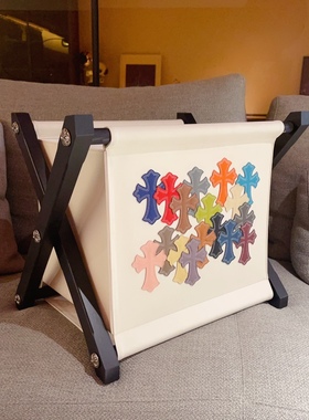 白色复古感十字架彩色贴皮折叠杂志书籍置物篓收纳架橱窗陈列摆件