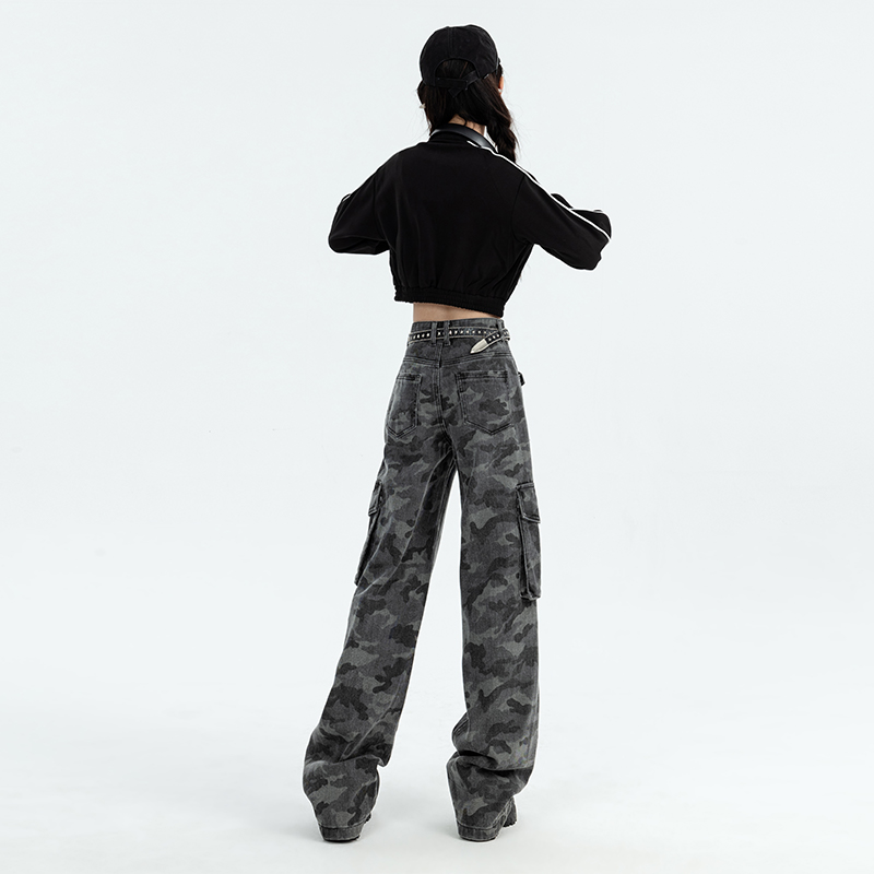 kro美式迷彩工装裤女2023新款长裤 KRO牛仔裤
