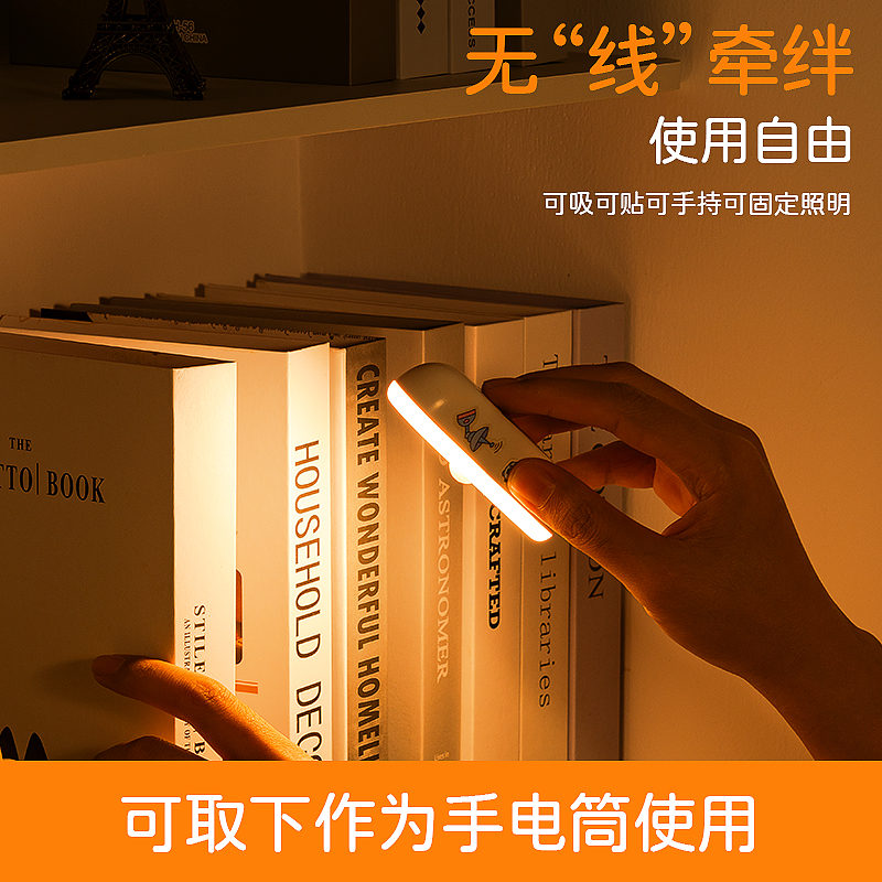 无线人体感应灯起夜走廊过道楼梯衣柜卧室床头护眼智能充电小夜灯