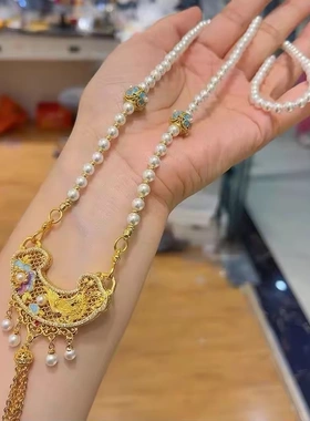 螺钿凤凰流苏吊坠新中式珐琅彩凤穿牡丹项链毛衣链国